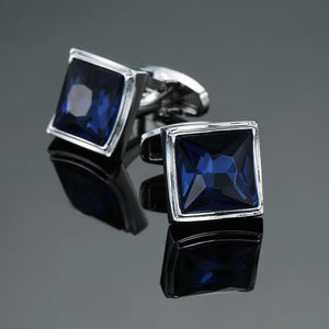 Novelty Luxury Blue white Cufflinks for Mens Brand High Quality crown Crystal gold silvery Cufflinks Shirt Cuff Links