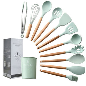 Silicone Kitchenware Cooking Utensils Set Heat Resistant Kitchen Non-Stick Cooking Utensils Baking Tools With Storage Box Tools