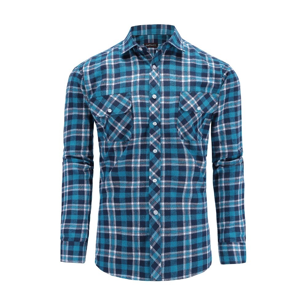 Jeetoo European/US Size Men Flannel Plaid Shirts Cotton 2021 Casual Long Sleeve Shirt Warm Comfort Regular Fit Man Blouse