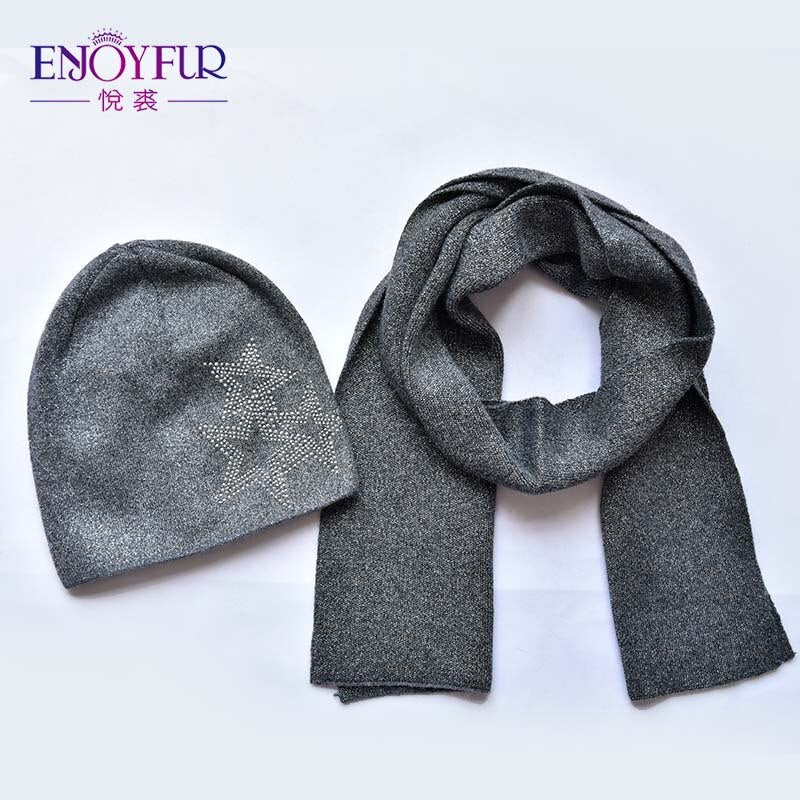 ENJOYFUR Fashion Soft Women Winter Autumn Hat And Scarf Set High Quality Female Warm Knitted Hat Scarves
