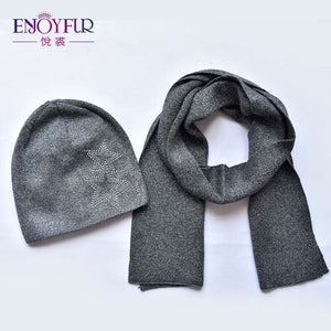 ENJOYFUR Fashion Soft Women Winter Autumn Hat And Scarf Set High Quality Female Warm Knitted Hat Scarves