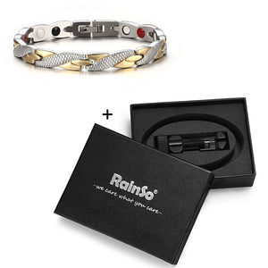 Rainso Stainless Steel Magnetic Bracelets & Bangles Healing Bio Charm Bracelets For Women Rose Gold Polished OSB-692SRGFIR