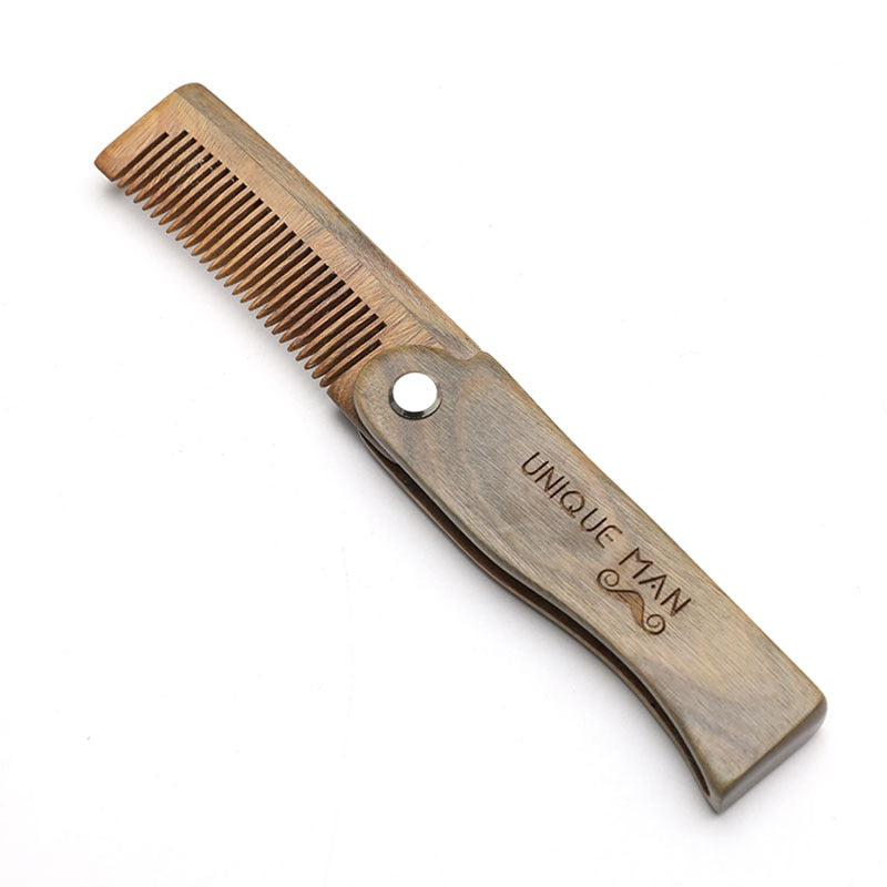 Natural Green Sandal wood Fold Comb Hair Comb For Men Beard Care  Anti-static Wooden Comb Hair Care Tools Hair Brush 1pc