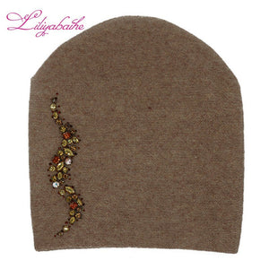 LILIYABAIHE Women Autumn And Winter Hat angora Knitted Skullies Beanies Cap Sexy beard diamond decoration hats for Girls