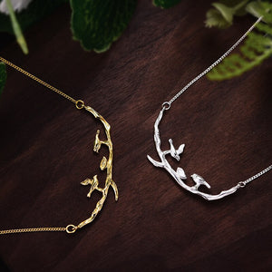 Lotus Fun Real 925 Sterling Silver Handmade Designer Fine Jewelry Cute Bird on Branches Necklace with Pendant for Women Collier