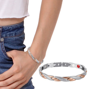 Rainso Stainless Steel Magnetic Bracelets & Bangles Healing Bio Charm Bracelets For Women Rose Gold Polished OSB-692SRGFIR