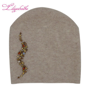 LILIYABAIHE Women Autumn And Winter Hat angora Knitted Skullies Beanies Cap Sexy beard diamond decoration hats for Girls