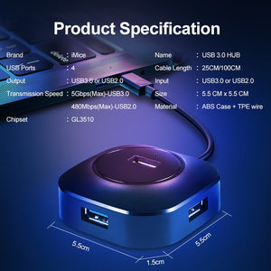 USB Hub USB 3.0 Hub 2.0 Multi USB Splitter Adapter 4 Ports Speed Mini Multiple 3 Hab usb3.0 HUB Port USB-Hub Expander For PC