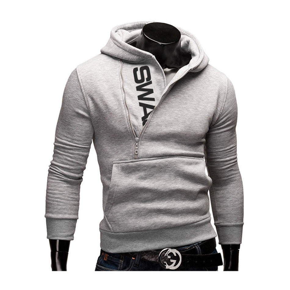Hoodies Laamei Men Fashion Oblique Zipper Patchwork Tracksuit Sweatshirt Men's Collar Cap Long Sleeves Pullover Plus Size M-3XL