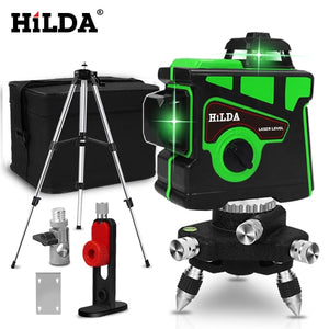 HILDA Laser Level 12 Lines 3D Level Self-Leveling 360 Horizontal And Vertical Cross Super Powerful Green Laser Level