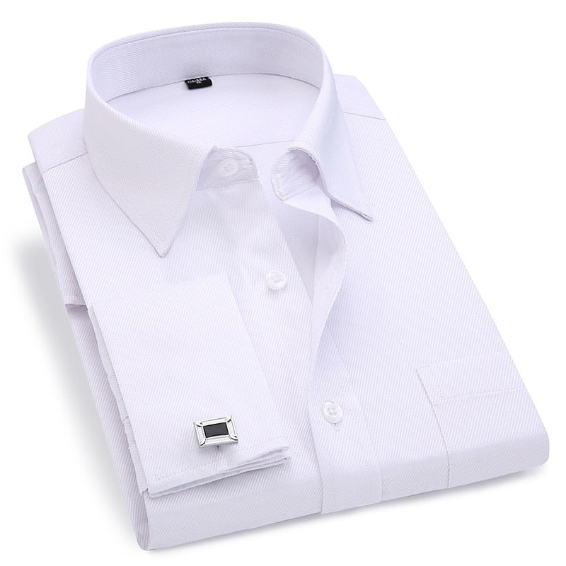 Men French Cufflinks Shirt 2020 New Men's Stripes Shirt Long Sleeve Casual Male Brand Shirts Slim Fit French Cuff Dress Shirts