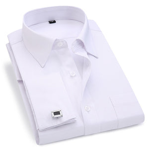 Men French Cufflinks Shirt 2020 New Men's Stripes Shirt Long Sleeve Casual Male Brand Shirts Slim Fit French Cuff Dress Shirts