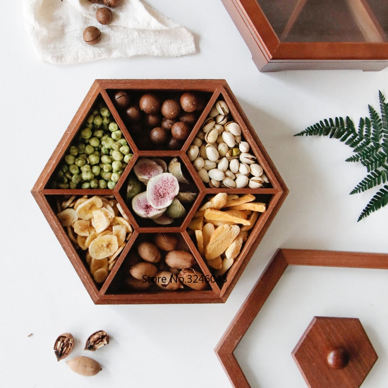European creative solid wood candy box with lid dry fruit snack box home wooden nuts melon storage box wedding gift