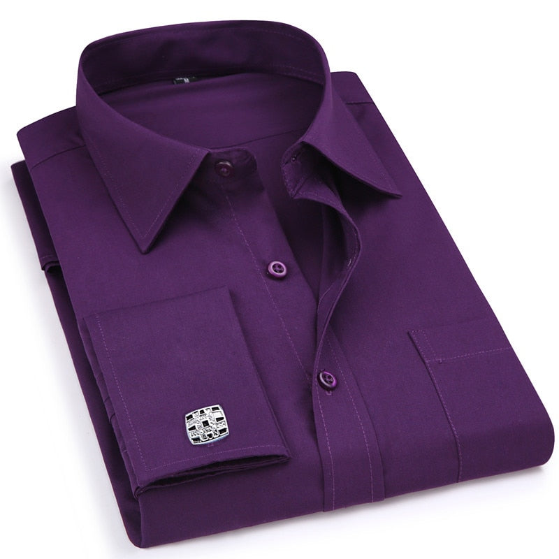 Men French Cufflinks Shirt 2020 New Men's Stripes Shirt Long Sleeve Casual Male Brand Shirts Slim Fit French Cuff Dress Shirts