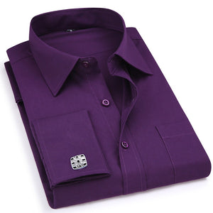 Men French Cufflinks Shirt 2020 New Men's Stripes Shirt Long Sleeve Casual Male Brand Shirts Slim Fit French Cuff Dress Shirts