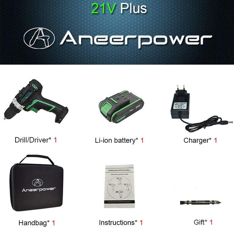 25V 21V 16V 12V Plus Double Speed Electric Drill Cordless Hand Drill Mini Electric Screwdriver Rechargable Lithium Battery Drill