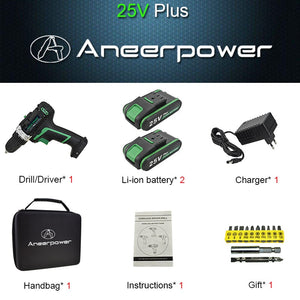 25V 21V 16V 12V Plus Double Speed Electric Drill Cordless Hand Drill Mini Electric Screwdriver Rechargable Lithium Battery Drill