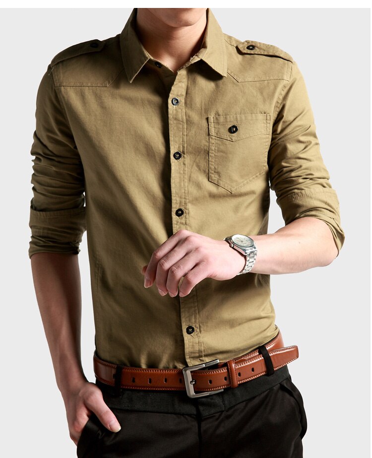 Men's Army Long Sleeve Slim Shirts