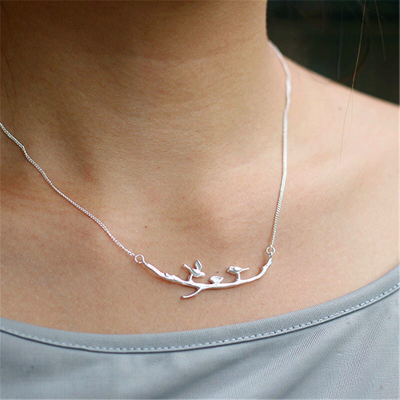 Lotus Fun Real 925 Sterling Silver Handmade Designer Fine Jewelry Cute Bird on Branches Necklace with Pendant for Women Collier