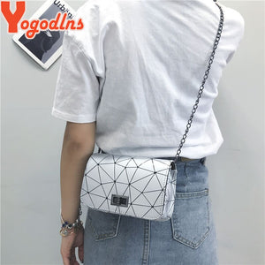Yogodlns New Fashion Diamond Chain Black Purse Women Shoulder Bag Plaid Lady Mini Crossbody Bag PU Leather Lock Flap Handbag