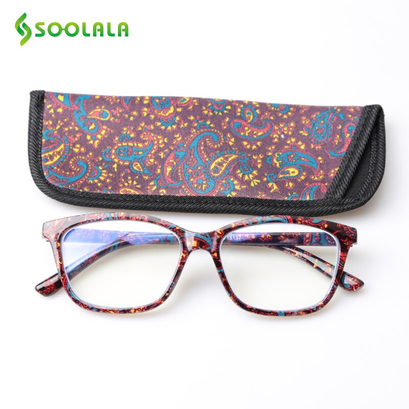 SOOLALA Printed Anti Blue Light Blocking Filter Glasses Women Eye Protection Computer Glasses Optical Frame Prescription