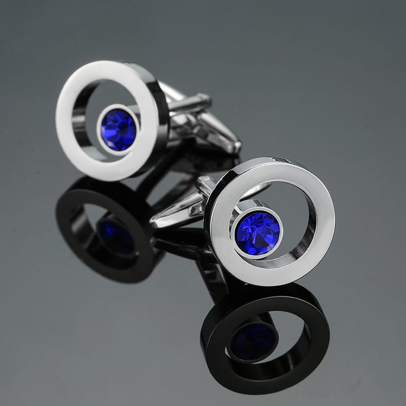 Novelty Luxury Blue white Cufflinks for Mens Brand High Quality crown Crystal gold silvery Cufflinks Shirt Cuff Links