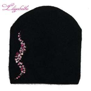 LILIYABAIHE Women Autumn And Winter Hat angora Knitted Skullies Beanies Cap Sexy beard diamond decoration hats for Girls