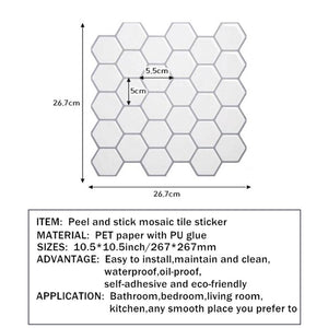 Hexagon Off White Vinyl Sticker Self Adhesive Wallpaper 3D Peel and Stick Square Wall Tiles for Kitchen and Bathroom Backsplash