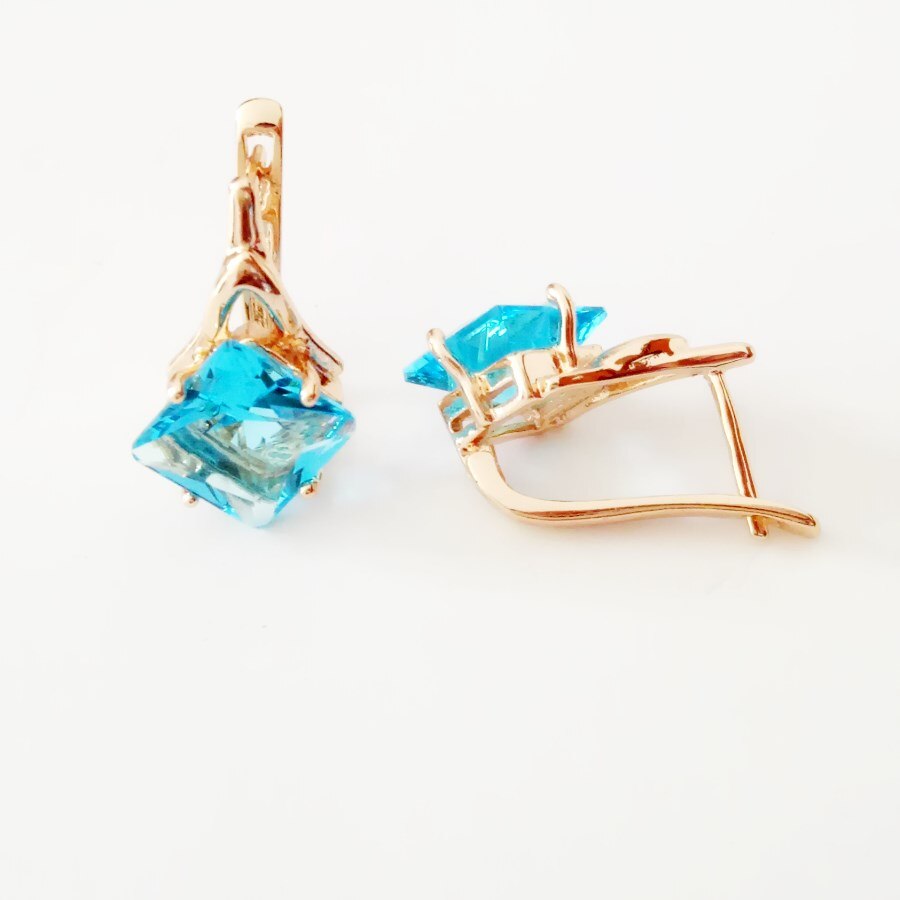 Women Jewelry Sets 585 Rose Gold Color Women Jewelry Romantic Bridal Jewelry Sets Light Blue Wedding Ring +Earring Jewelry Sets