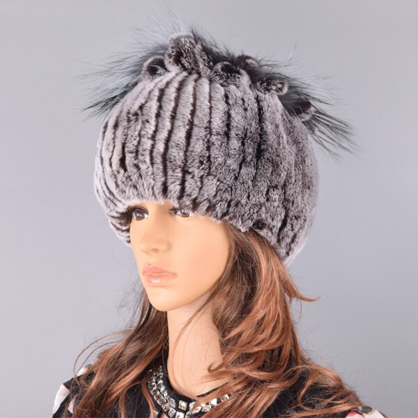 Raglaido Fur Hats for Women Winter Real Rex Rabbit Hat Fox fur kniting female warm snow caps ladies elegant princess beanies cap