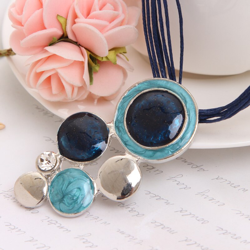 Fashion Brand Jewelry Sets Blue Rope Chain Round Beads Pendant Necklace Drop Earring High Quality Free Shipping Wedding Jewelry
