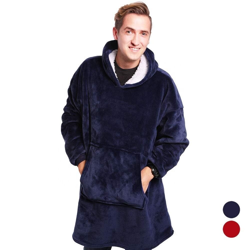 Microfiber Plush Coral Fleece Sherpa Blanket With Sleeves Super Soft Warm Outdoor Pocket Hoodie Adult Winter Hooded TV Blankets