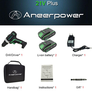 25V 21V 16V 12V Plus Double Speed Electric Drill Cordless Hand Drill Mini Electric Screwdriver Rechargable Lithium Battery Drill