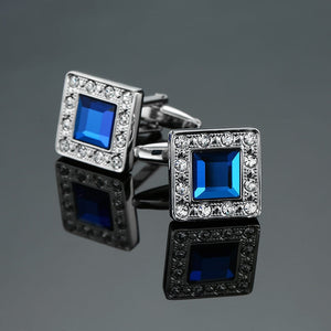 Novelty Luxury Blue white Cufflinks for Mens Brand High Quality crown Crystal gold silvery Cufflinks Shirt Cuff Links