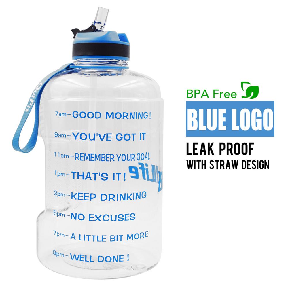 QuiFit 3.78L 2.2L 1.3L 128oz Gallon Water Bottle with Straw Clear Plastic Drinking Bottles GYM Tool Jug BPA Free Sports Cup