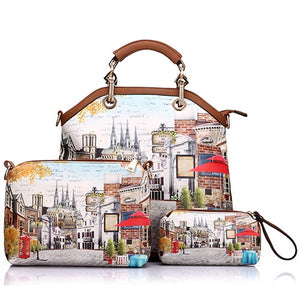 REALER woman 3 pcs printed handbag women large tote bag artificial leather shoulder messenger bags female small coin purse