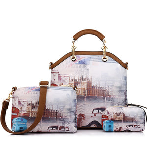 REALER woman 3 pcs printed handbag women large tote bag artificial leather shoulder messenger bags female small coin purse