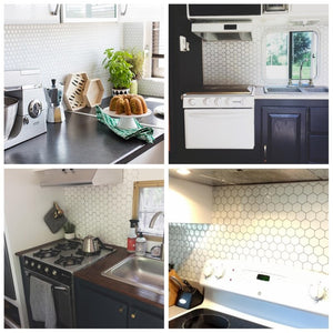 Hexagon Off White Vinyl Sticker Self Adhesive Wallpaper 3D Peel and Stick Square Wall Tiles for Kitchen and Bathroom Backsplash