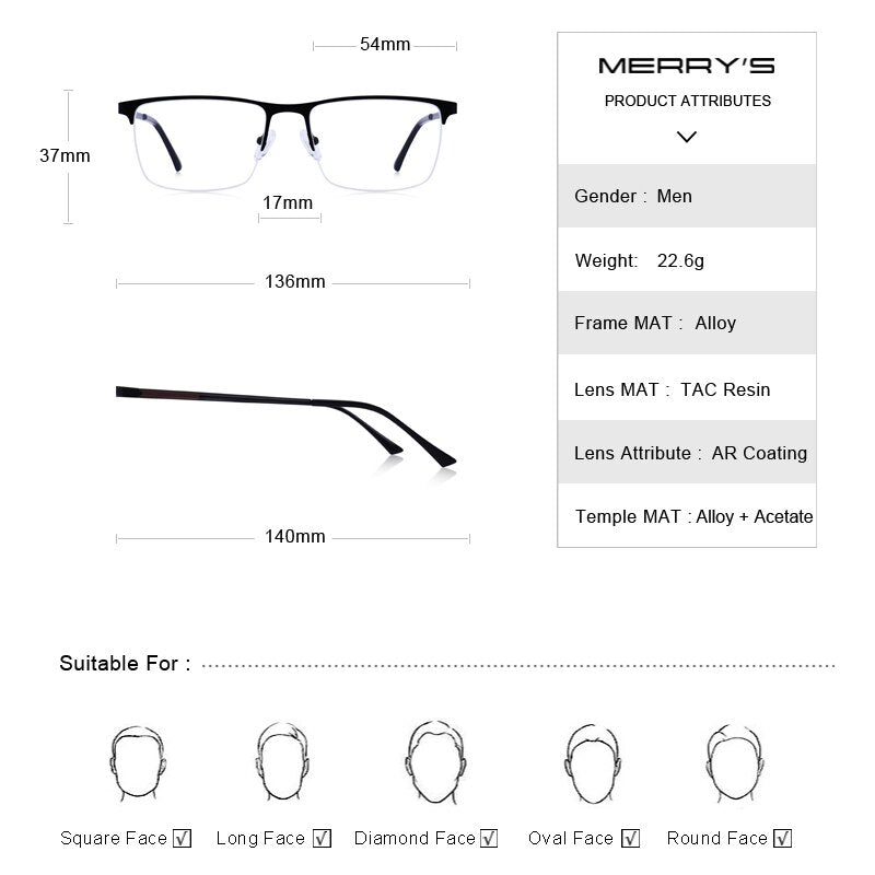 MERRYS DESIGN Men Titanium Glasses Frame Ultralight Square Eye Myopia Prescription Eyeglasses Male Half Optical Frame S2014