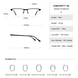 MERRYS DESIGN Men Titanium Glasses Frame Ultralight Square Eye Myopia Prescription Eyeglasses Male Half Optical Frame S2014