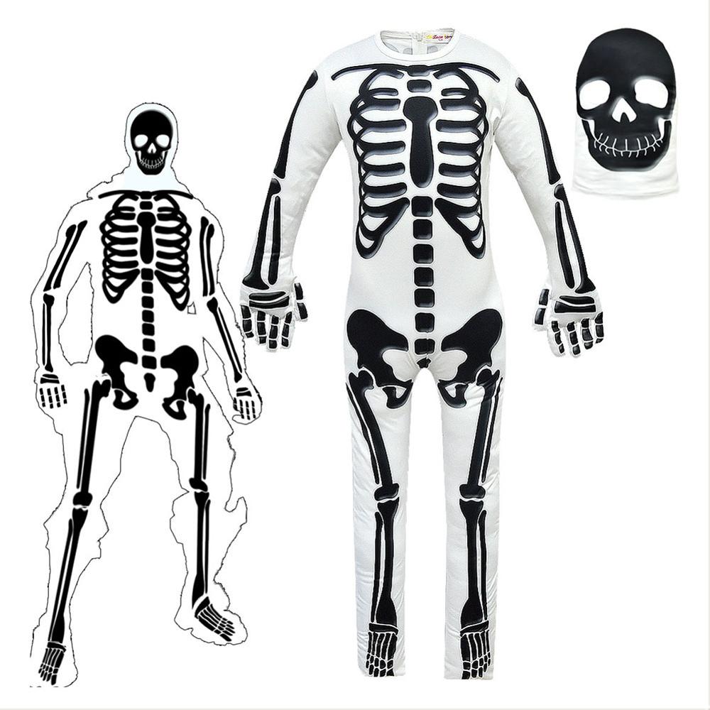 Kids Fortress Night Costume + Mask Headgear Halloween Horror Skull Zombie Ghost Jumpsuit Carnival Party Boys Girls Fancy Dress