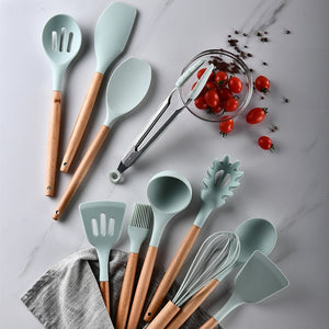 Silicone Kitchenware Cooking Utensils Set Heat Resistant Kitchen Non-Stick Cooking Utensils Baking Tools With Storage Box Tools