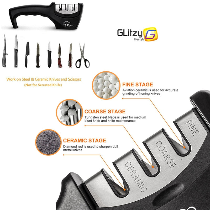 GLITZY - Aiguiseur de couteau avec 3 finitions