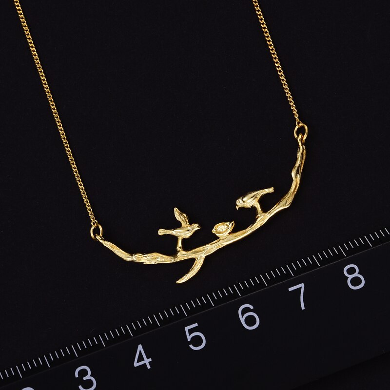 Lotus Fun Real 925 Sterling Silver Handmade Designer Fine Jewelry Cute Bird on Branches Necklace with Pendant for Women Collier