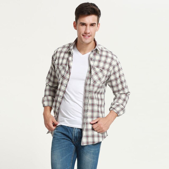Jeetoo European/US Size Men Flannel Plaid Shirts Cotton 2021 Casual Long Sleeve Shirt Warm Comfort Regular Fit Man Blouse