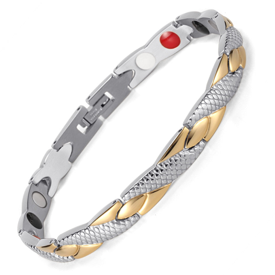 Rainso Stainless Steel Magnetic Bracelets & Bangles Healing Bio Charm Bracelets For Women Rose Gold Polished OSB-692SRGFIR