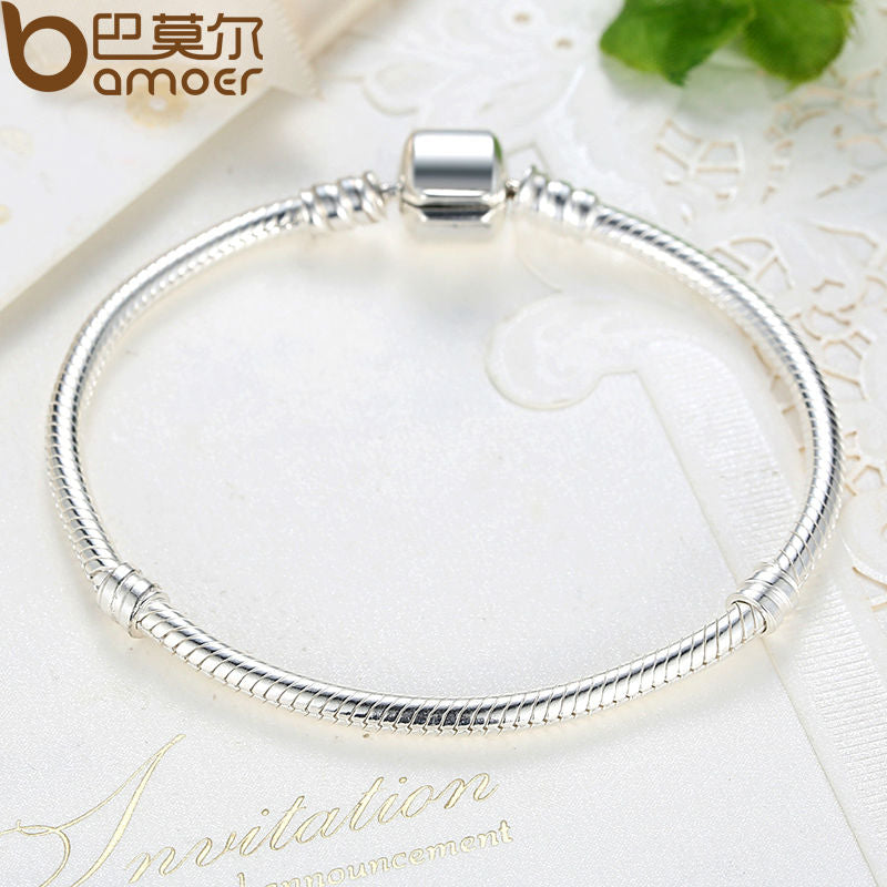 BAMOER TOP SALE Authentic 100% 925 Sterling Silver Snake Chain Bangle & Bracelet for Women Luxury Jewelry 17-20CM PAS902