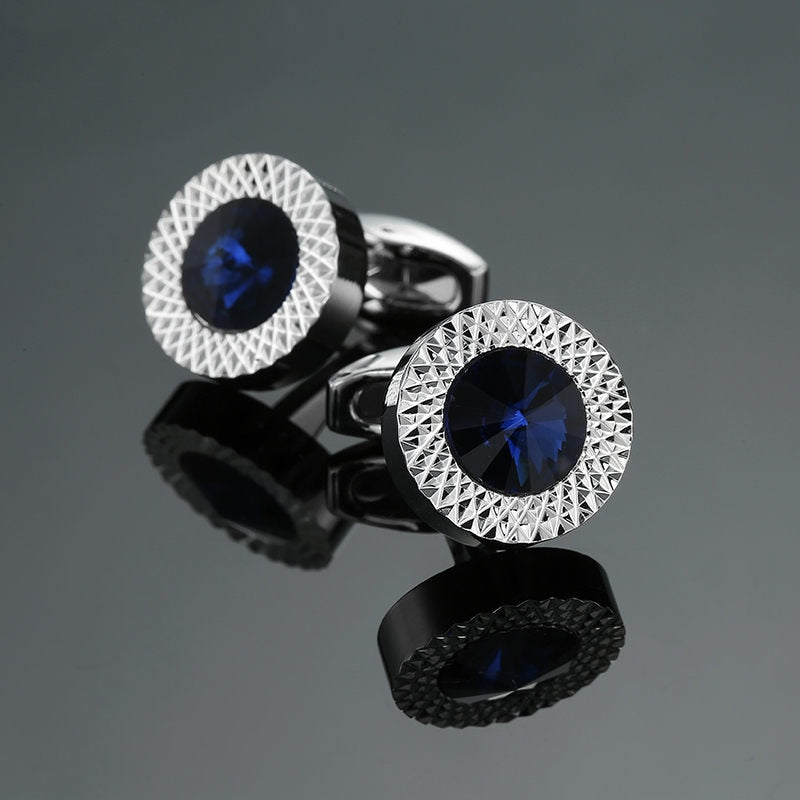 Novelty Luxury Blue white Cufflinks for Mens Brand High Quality crown Crystal gold silvery Cufflinks Shirt Cuff Links