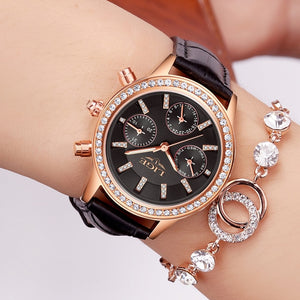 LIGE Top Luxury Brand Women Watches Leisure fashion Leather Quartz Ladies Diamond Dress watch Female gift Relogio Feminino+Box