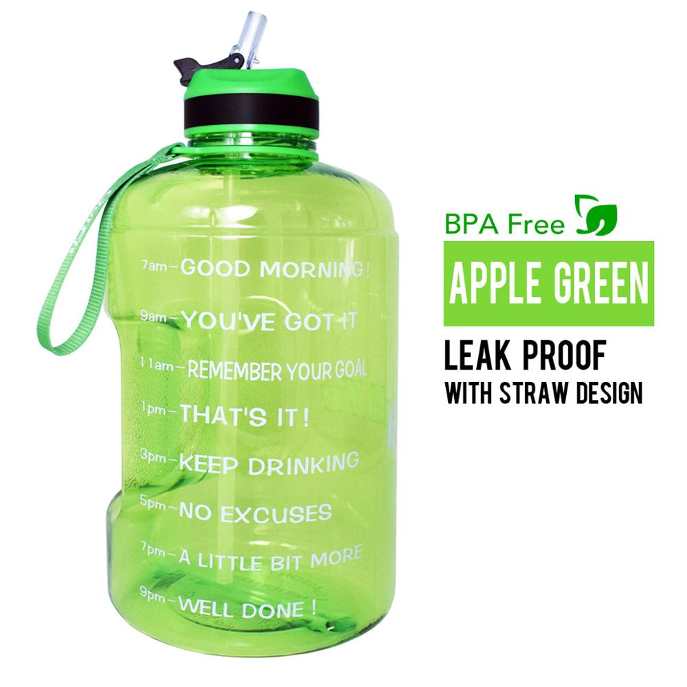QuiFit 3.78L 2.2L 1.3L 128oz Gallon Water Bottle with Straw Clear Plastic Drinking Bottles GYM Tool Jug BPA Free Sports Cup